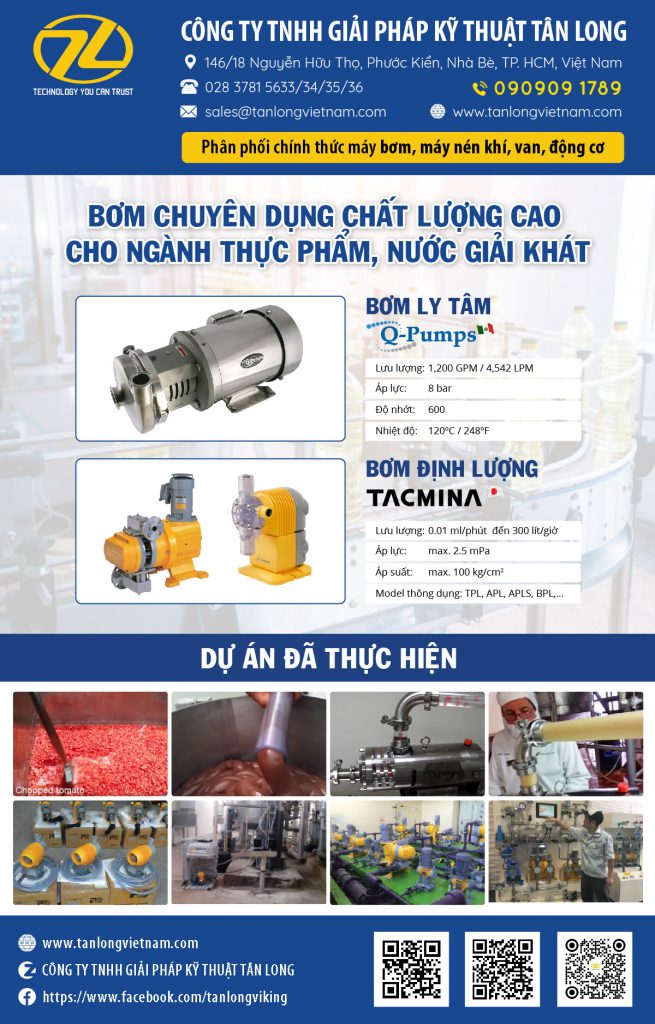 BƠM CHUYÊN DỤNG CHẤT LƯỢNG CAO CHO NGÀNH THỰC PHẨM, NƯỚC GIẢI KHÁT: Q-PUMP, TACMINA